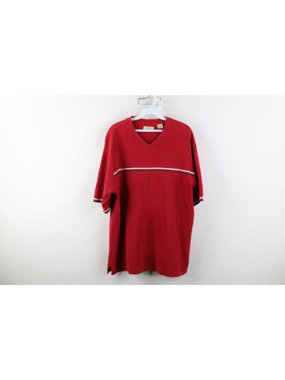 Vtg 90s Streetwear Mens Medium Striped Thermal Waffle Knit V-Neck T-Shirt Red